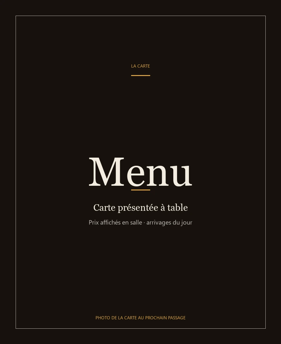 Carte KISS Tahitian Burgers, présentée à table, prix affichés en salle